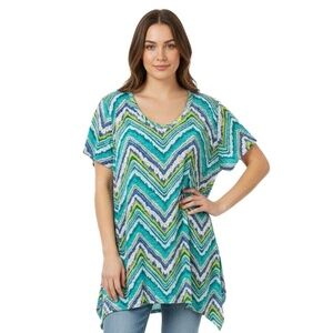 Caribbean Joe Tunic Top Medium Multicolor Chevron Asymmetric Hem Beachy Resort